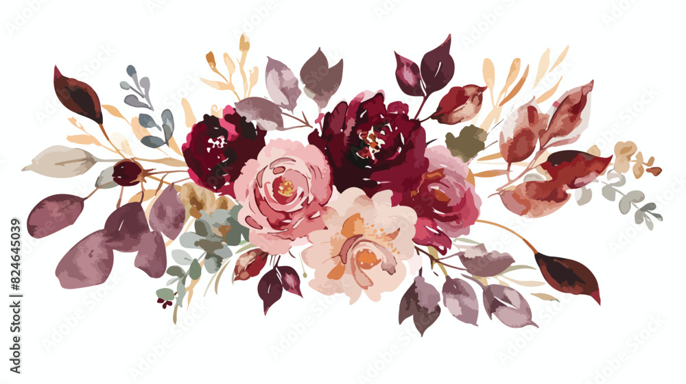 Maroon Blush Wine Colors Watercolor Floral Arrangement