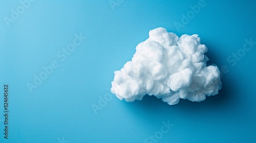 Fluffy white cloud on a solid blue background, with ample blank space for text