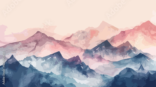 Mountains scenery watercolor background. Hand paintin © Ali
