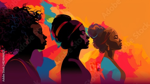 digital illustration of the silhouette of African women on a clean background  representing Black History Month  BHM  and the Black Lives Matter  BLM  concept 