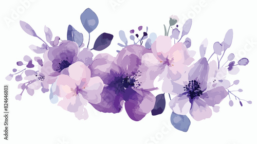 Pale Bright Purple Watercolor Floral Bouquet Isolated on white background