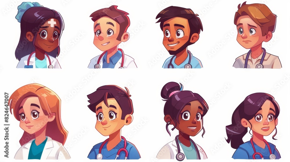 Medical student icons set cartoon modern. Hospital nurse character. Medicine people. Medical student icons set cartoon modern. Hospital nurse character. Medicine people.