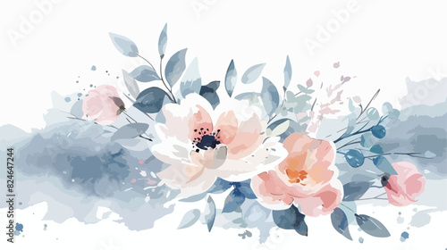Pastel colors watercolour floral horisontal bouquet photo
