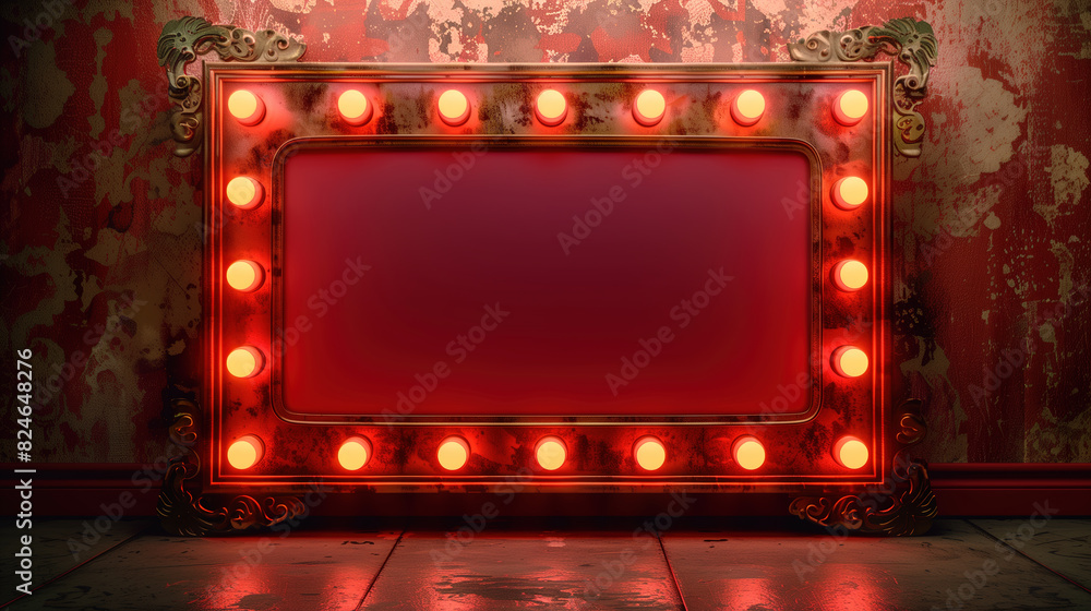 Red Lighted Mirror on Tiled Floor Red Lighted Mirror on Tiled Floor