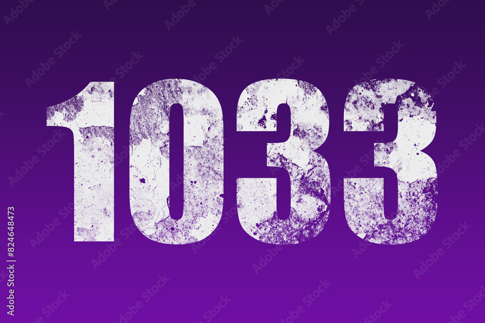 flat white grunge number of 1033 on purple background. flat white grunge number of 1033 on purple background.