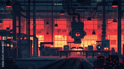 Industrial interior of factory, plant. Industry enterprise silhouette design. Modern illustration. photo