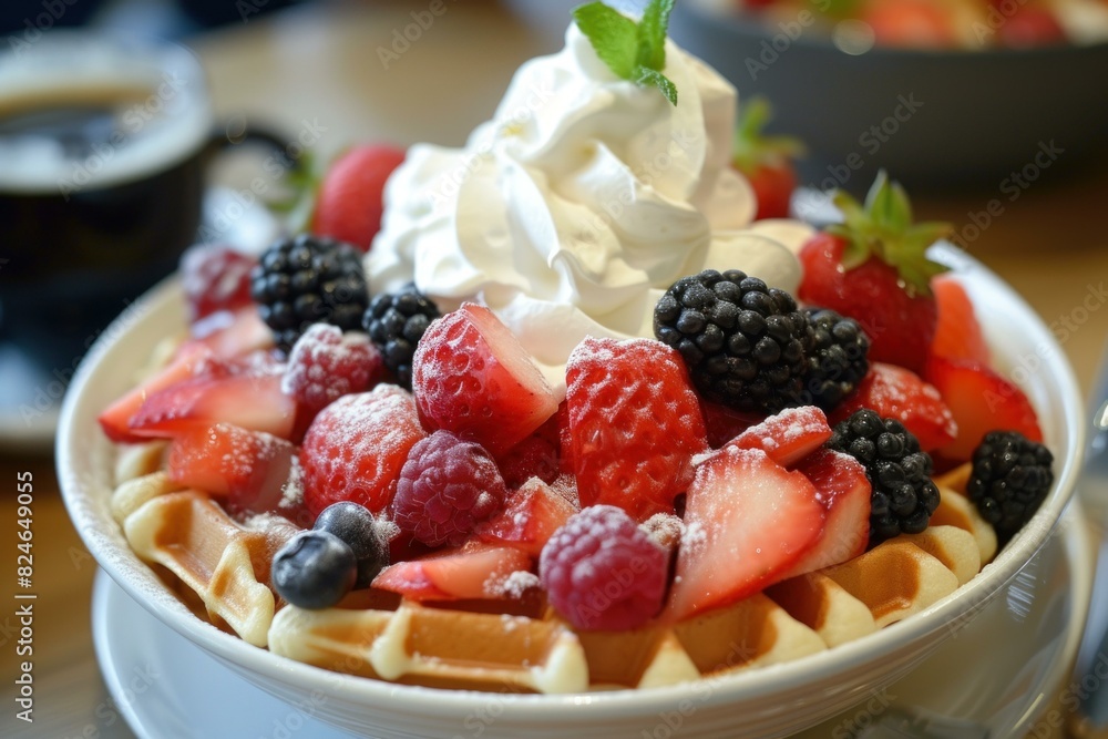 Indulgent Belgian waffle cream. Sweet snack. Generate Ai Indulgent Belgian waffle cream. Sweet snack. Generate Ai