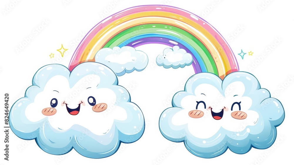 A cute cartoon cloud with a rainbow isolated on a white background A cute cartoon cloud with a rainbow isolated on a white background