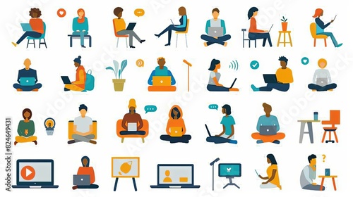 Social media concept illustrations. Set of people vector illustrations in various activities of social network, digital marketing, online communication, internet services
