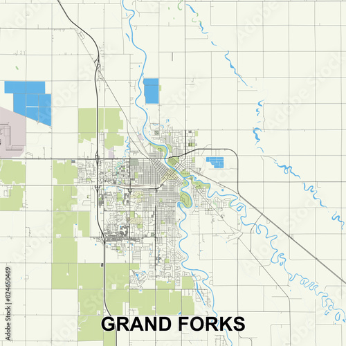 Grand Forks, North Dakota, United States map poster art