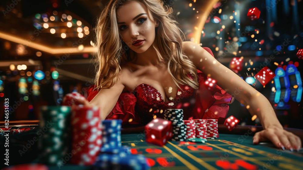 Woman in Red Dress Playing Poker Woman in Red Dress Playing Poker