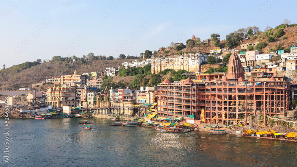 View of Shri Omkareshwar Temple and Mandhata Riverine Island, Omkareshwar, Madhya Pradesh, India. View of Shri Omkareshwar Temple and Mandhata Riverine Island, Omkareshwar, Madhya Pradesh, India.