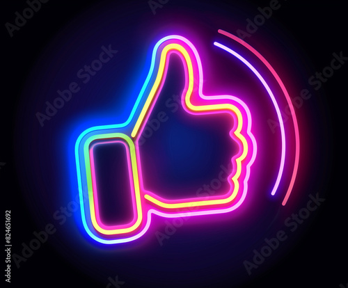neon thumb up sign on a black background