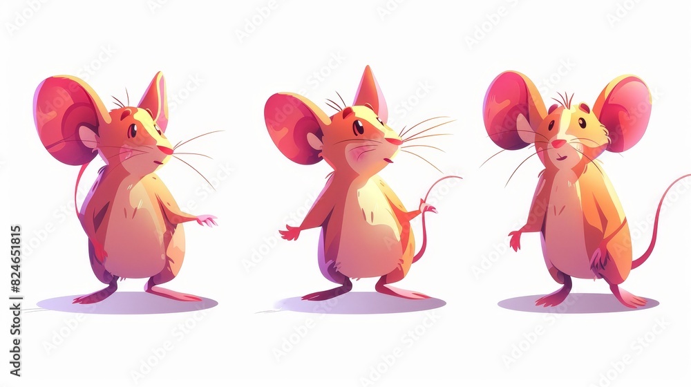Cartoon illustration of mice in a pest control environment. A group of three cartoon mice in a pest control environment. Cartoon illustration of mice in a pest control environment. A group of three cartoon mice in a pest control environment.