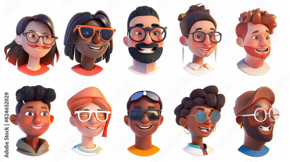 Close-up portraits of smiling people. Cartoon business men and women avatars, multi-ethnic faces of male and female characters. Close-up portraits of smiling people. Cartoon business men and women avatars, multi-ethnic faces of male and female characters.
