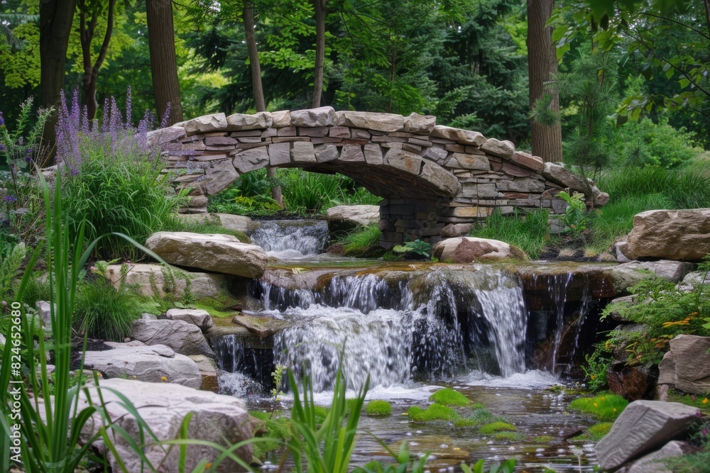 A cascading waterfall with a natural rock bridge, adding a unique architectural element to the scene A cascading waterfall with a natural rock bridge, adding a unique architectural element to the scene