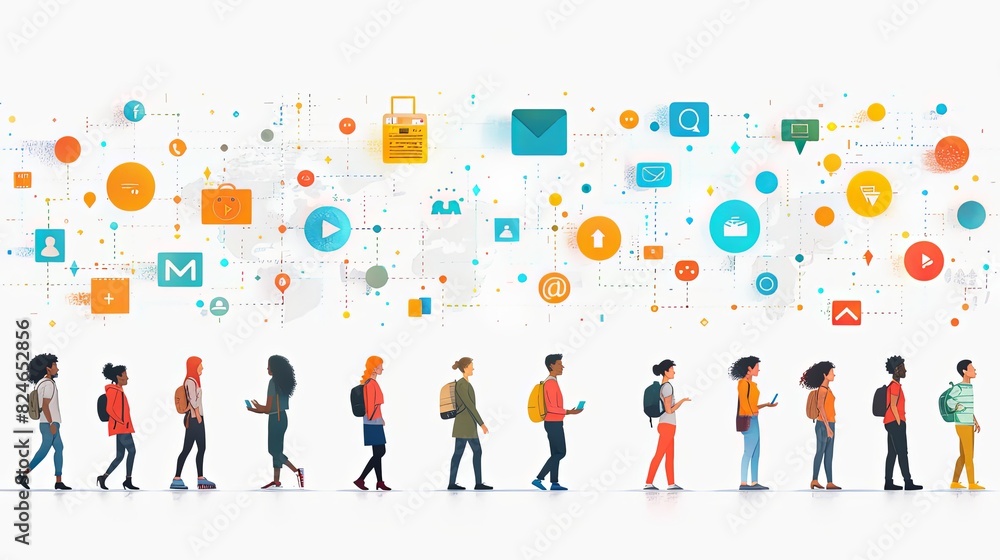 Social media concept illustrations. Set of people vector illustrations in various activities of social network, digital marketing, online communication, internet services Social media concept illustrations. Set of people vector illustrations in various activities of social network, digital marketing, online communication, internet services