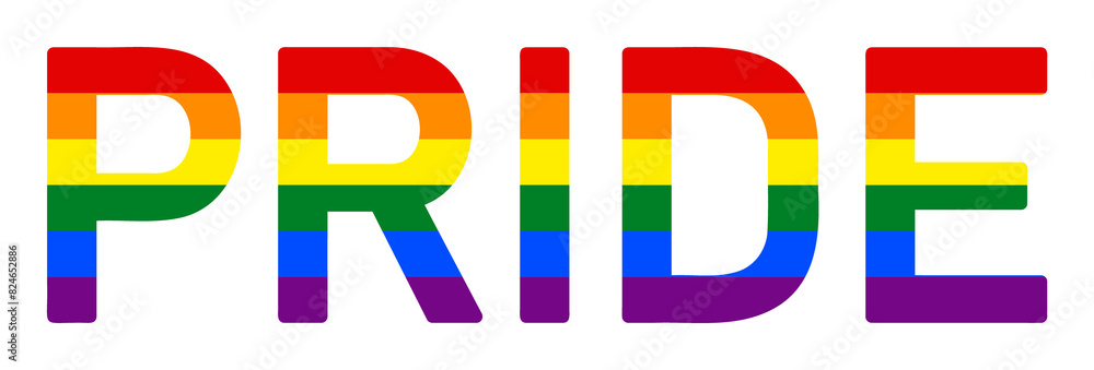 PRIDE letters in Rainbow Flag colors, pride month sticker PRIDE letters in Rainbow Flag colors, pride month sticker
