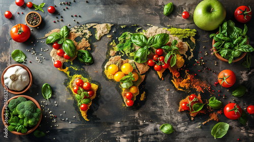 World Map Made of Fruits and Vegetables