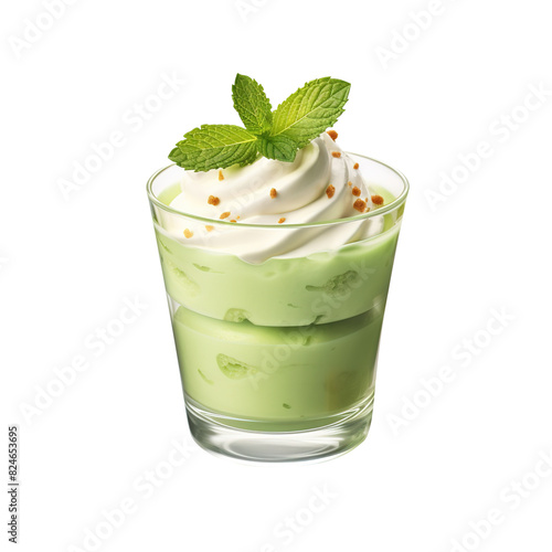 healthy dessert Avocado mousse with mint, isolated on transparent background Remove png, Clipping Path, pen tool