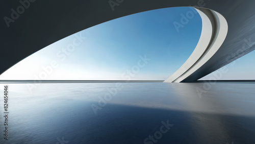 3d render of abstract futuristic architecture with concrete floor.