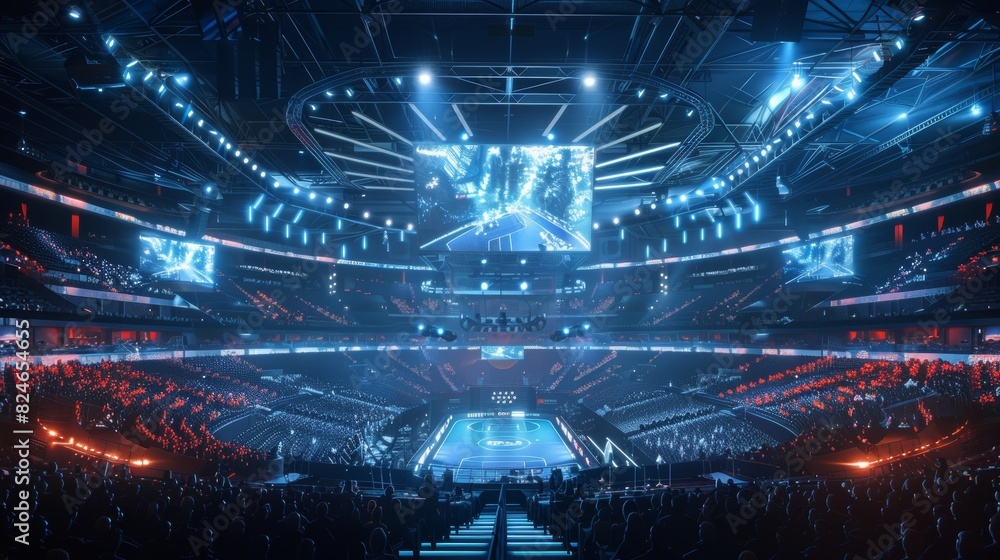 Esports Competition in a Packed Stadium with Realistic Lighting - Generative AI