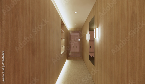 Korea modern hanok entrance tile wood indirect lighting simple interior photo