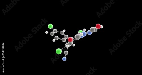 Diclazuril molecule, rotating 3D model of antiprotozoal agent, looped video on a black background photo