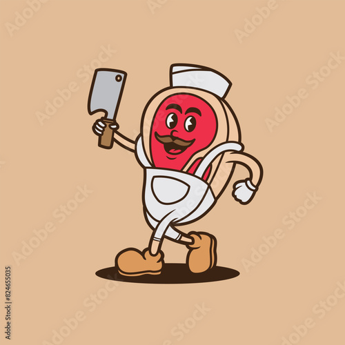mascot meat with butcher costume good for brand design