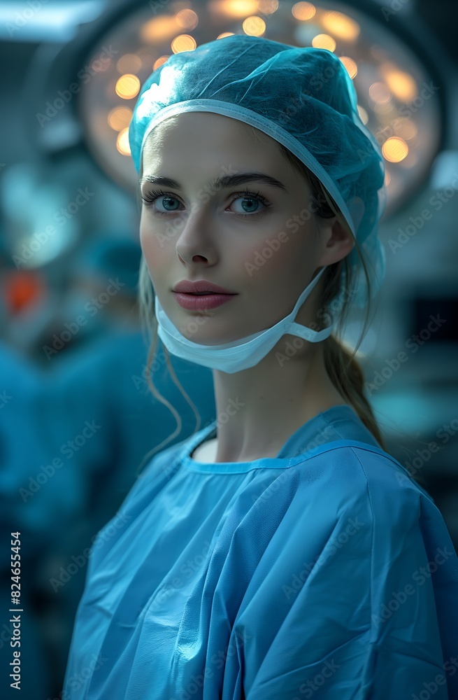 Portrait of a young female doctor in the operating room at hospital, smiling Portrait of a young female doctor in the operating room at hospital, smiling