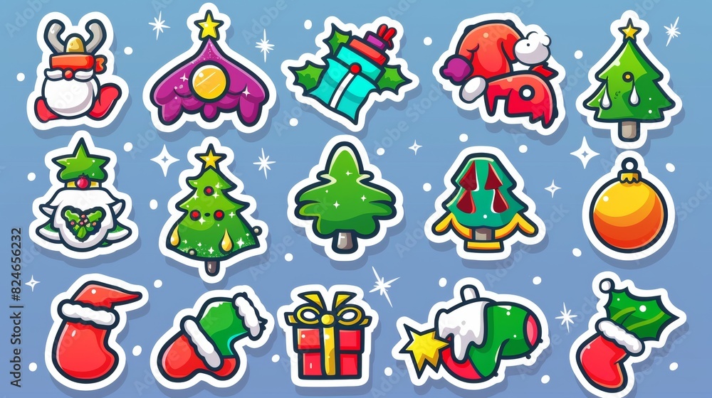 Christmas flat sticker bundle cartoon version