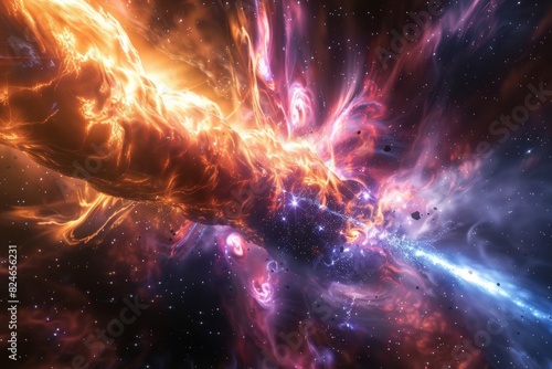 Star Emitting Plasma Flares in Dynamic Space Scene 