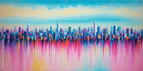 Banner dreamy soft colorful and abstract expressionism painting of city street. Generated by AI