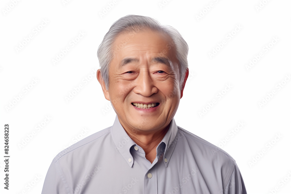 Smiling senior asian man on white background. Topics related to old age. Asian. China. Japan. Retirement home. Retirement. Image for Graphic Designer. Senior residence. AI. Smiling senior asian man on white background. Topics related to old age. Asian. China. Japan. Retirement home. Retirement. Image for Graphic Designer. Senior residence. AI.