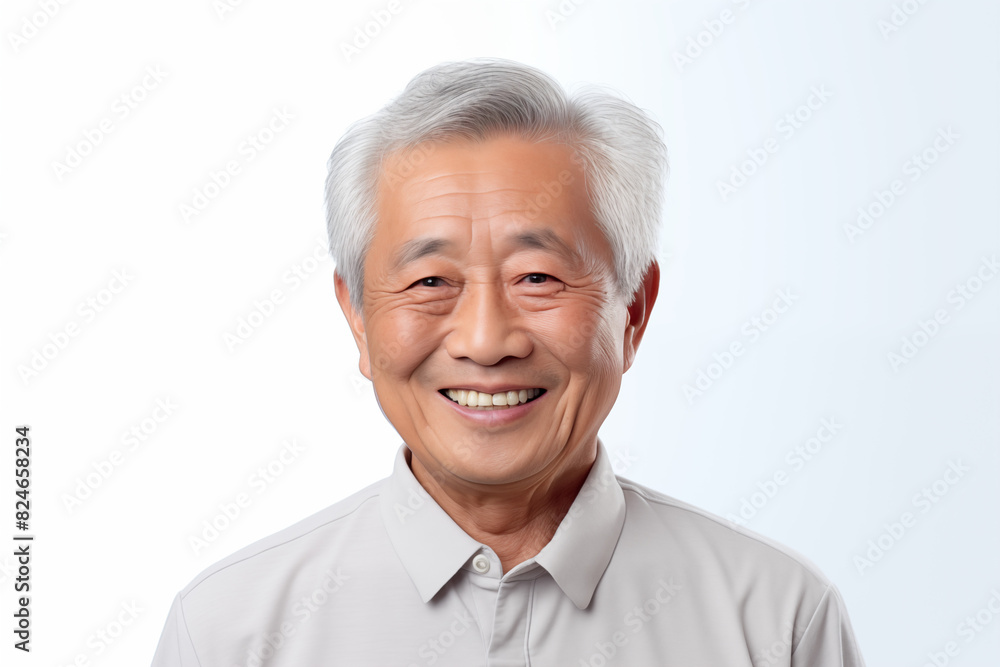 Smiling senior asian man on white background. Topics related to old age. Asian. China. Japan. Retirement home. Retirement. Image for Graphic Designer. Senior residence. AI. Smiling senior asian man on white background. Topics related to old age. Asian. China. Japan. Retirement home. Retirement. Image for Graphic Designer. Senior residence. AI.