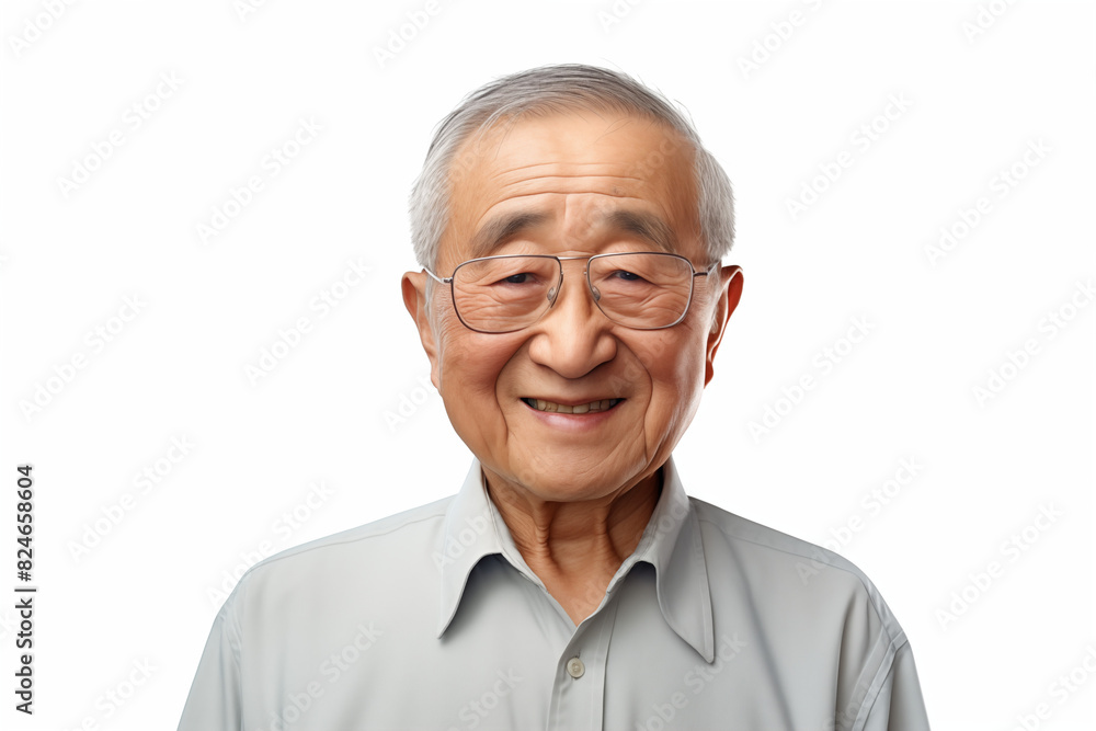 Smiling senior asian man on white background. Topics related to old age. Asian. China. Japan. Retirement home. Retirement. Image for Graphic Designer. Senior residence. AI. Smiling senior asian man on white background. Topics related to old age. Asian. China. Japan. Retirement home. Retirement. Image for Graphic Designer. Senior residence. AI.