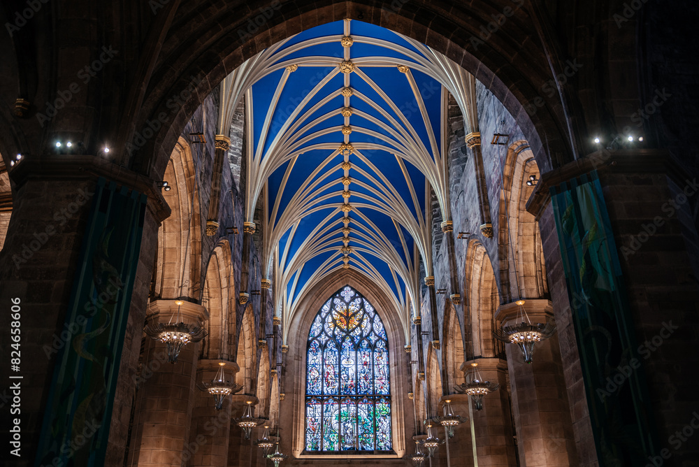 Interior of St. Giles Cathedral with Stained Glass Window Interior of St. Giles Cathedral with Stained Glass Window