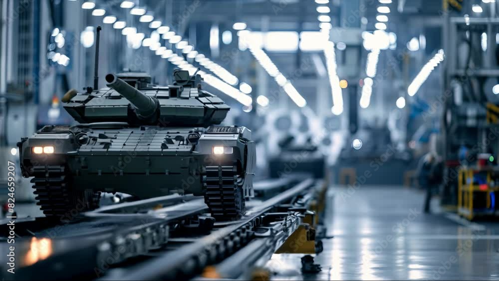 Busy Factory Assembly Line Producing Modern Tank Busy Factory Assembly Line Producing Modern Tank