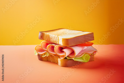 Tasty sandwich on color background, closeup