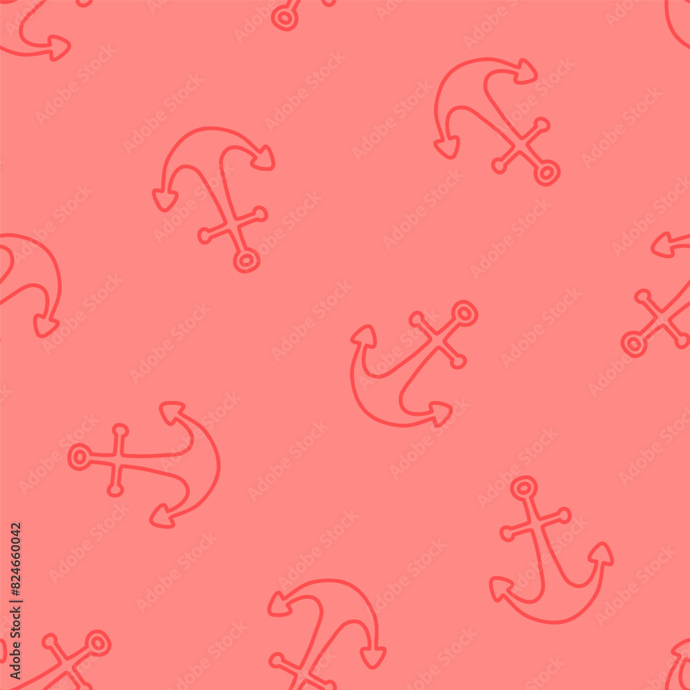 Naklejka premium Pink seamless pattern with outline anchors