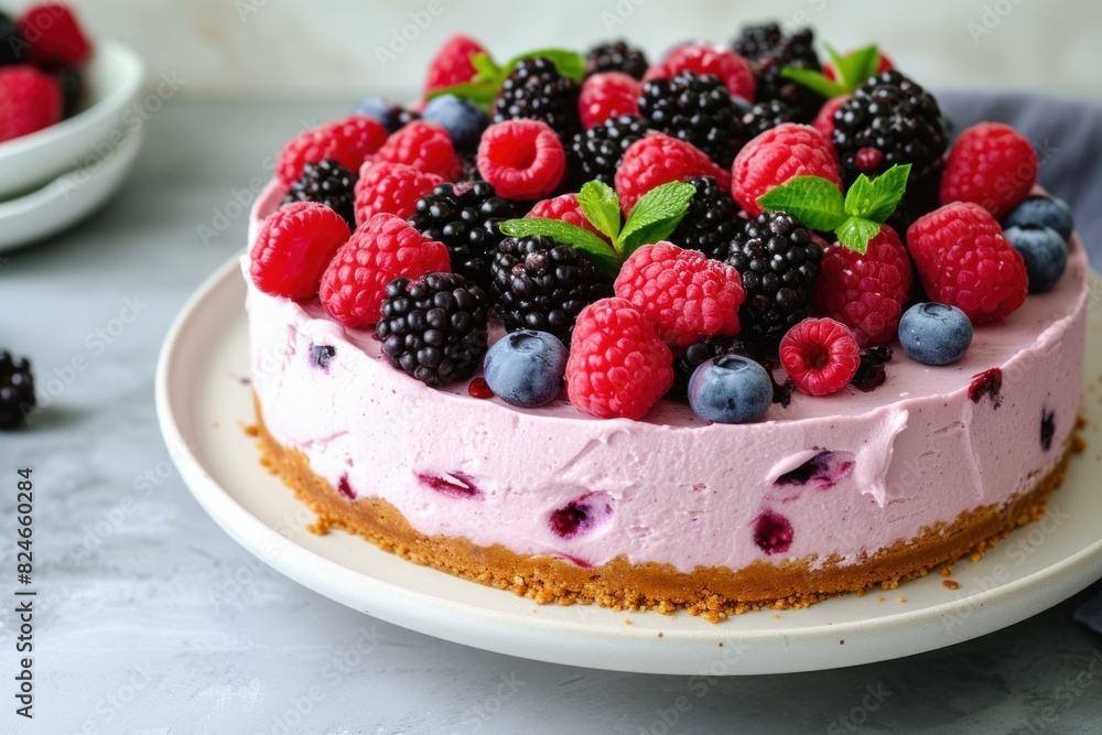 Tangy Berry cheesecake. Pastry creamy fruit. Generate Ai Tangy Berry cheesecake. Pastry creamy fruit. Generate Ai