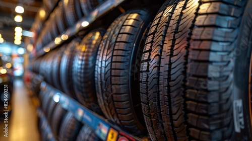 stacked car tires in a tire store, highlighting quality and design © growth.ai