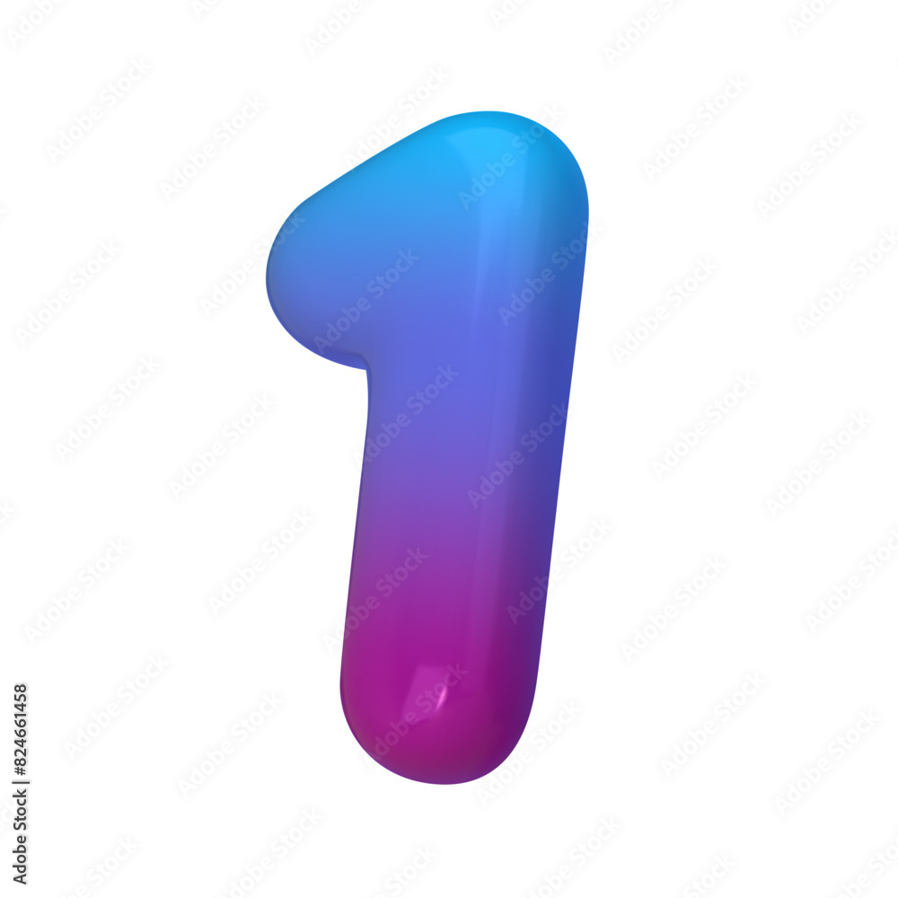 3D Style Number 1. Rendered Digit One Illustration in Gradient Blue and Violet. Glossy Inflatable Numbers. Vector illustration 3D Style Number 1. Rendered Digit One Illustration in Gradient Blue and Violet. Glossy Inflatable Numbers. Vector illustration