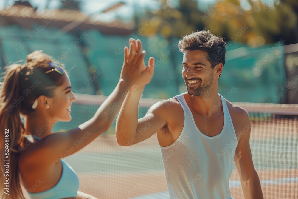 Tennis players raising their hands to celebrate Tennis players raising their hands to celebrate