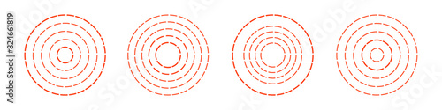 Set of dashed circles, pain concentration, headache, toothache icon, radial pain icon 