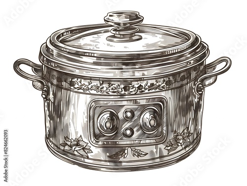 Stainless steel pan with lid, handle, and glass cover isolated on white background