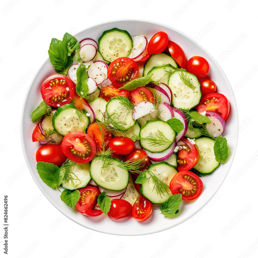 Φωτογραφία salad with tomatoes and cucumber, isolated on transparent background Remove png,