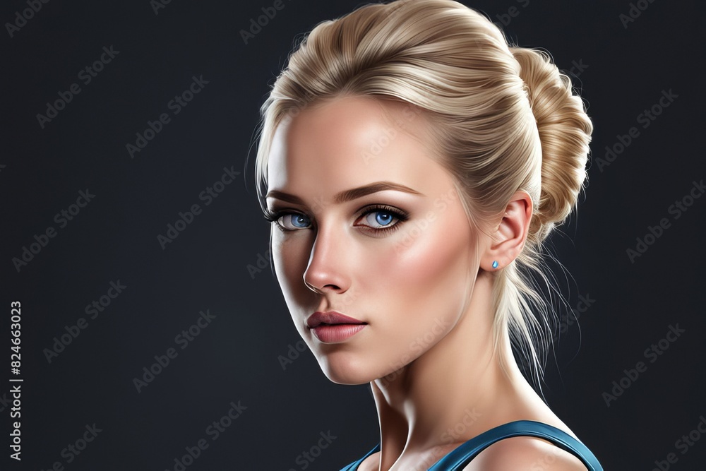 Close-up portrait of a beautiful woman with blonde hair, captivating eyes, and a radiant smile, showcasing natural beauty and skincare Close-up portrait of a beautiful woman with blonde hair, captivating eyes, and a radiant smile, showcasing natural beauty and skincare