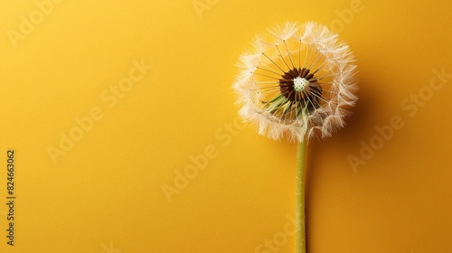 Dandelion set against a solid yellow background, with clear blank space for your message. photo
