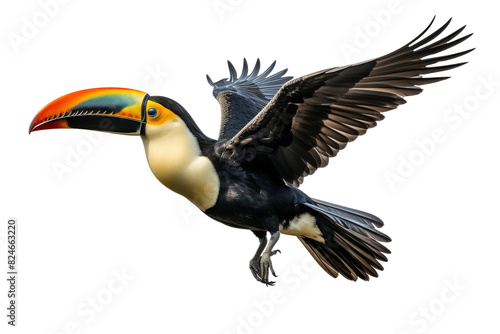 Flight of the Rainbow Beak on a White or Clear Surface PNG Transparent Background.